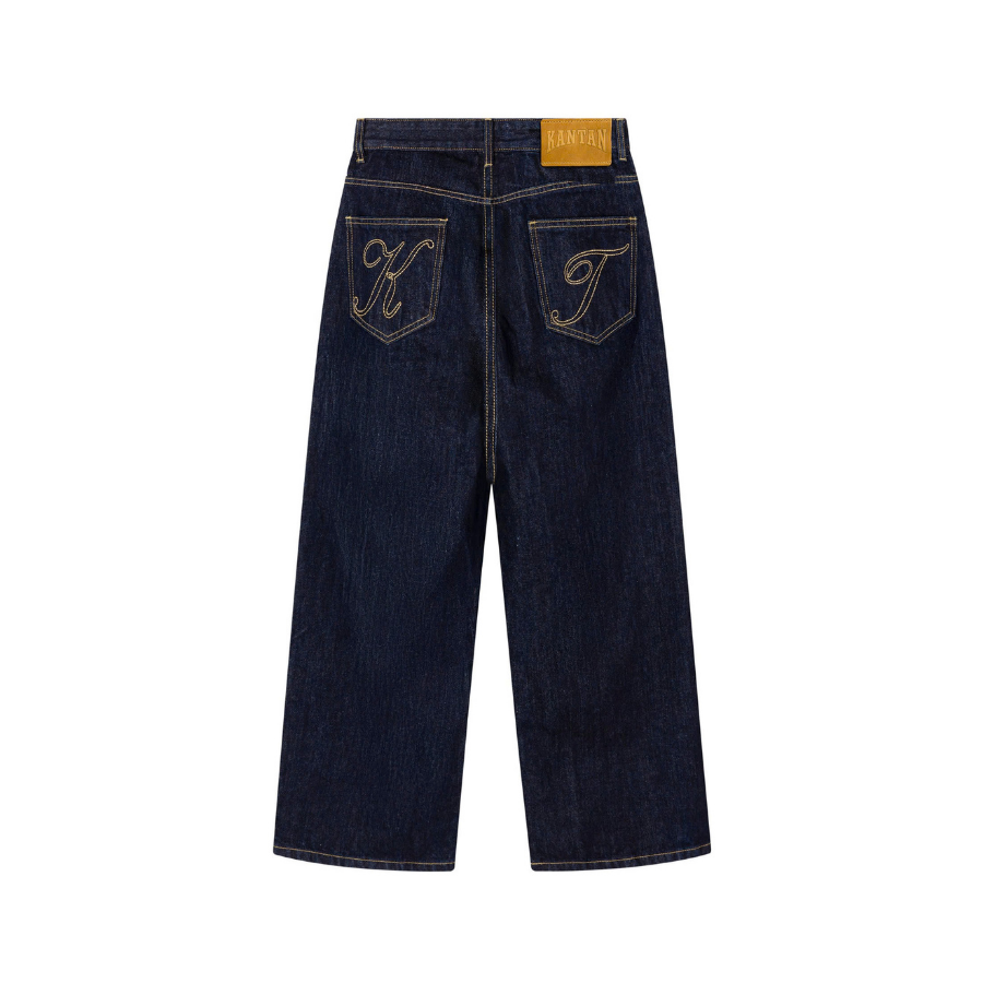 KANTAN - Unisex Dark Blue Denim Pants with KTSW - Fashionable Pants - Daily Wear - Unisex
