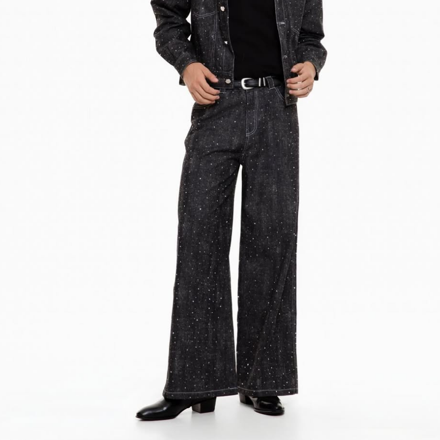 KANTAN - Unisex Wide-leg Studded Denim Pants - Unisex