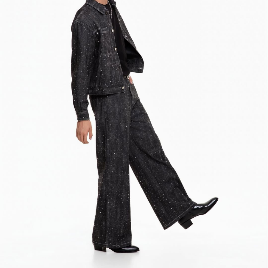 KANTAN - Unisex Wide-leg Studded Denim Pants - Unisex