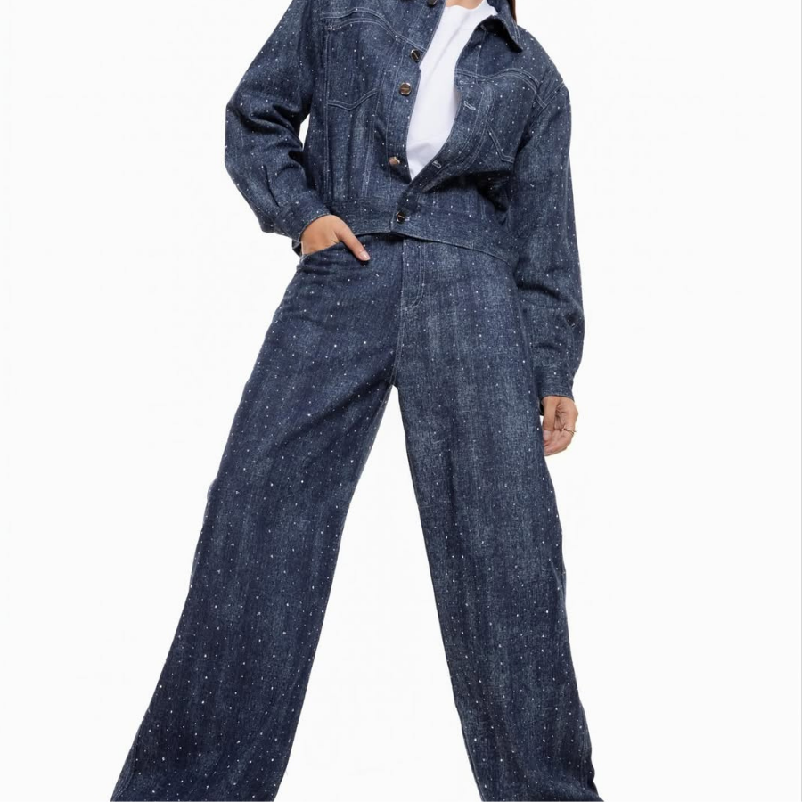 KANTAN - Unisex Wide-leg Studded Denim Pants - Unisex