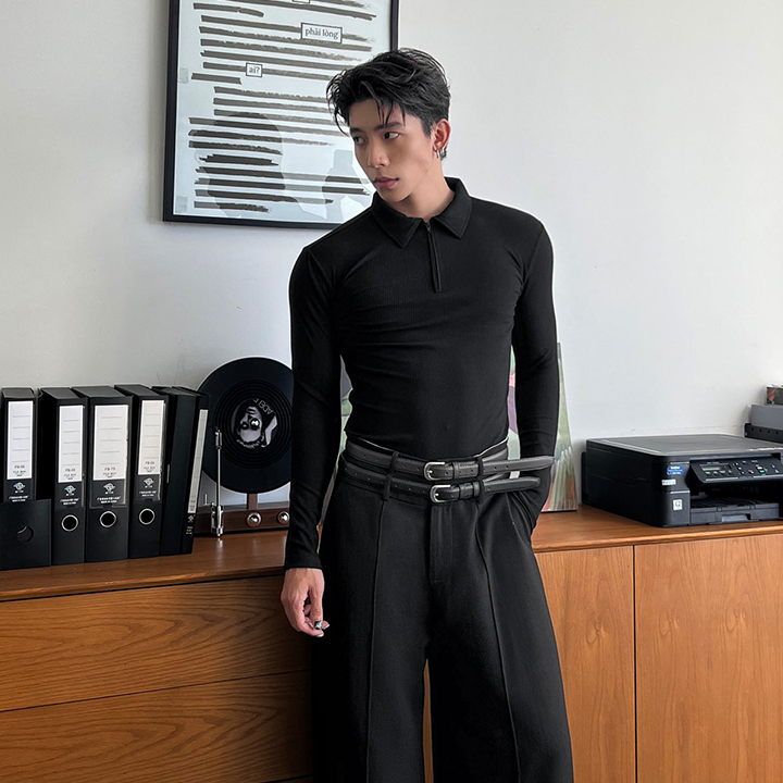 Long Sleeve Polo T-Shirt W24 (Black)