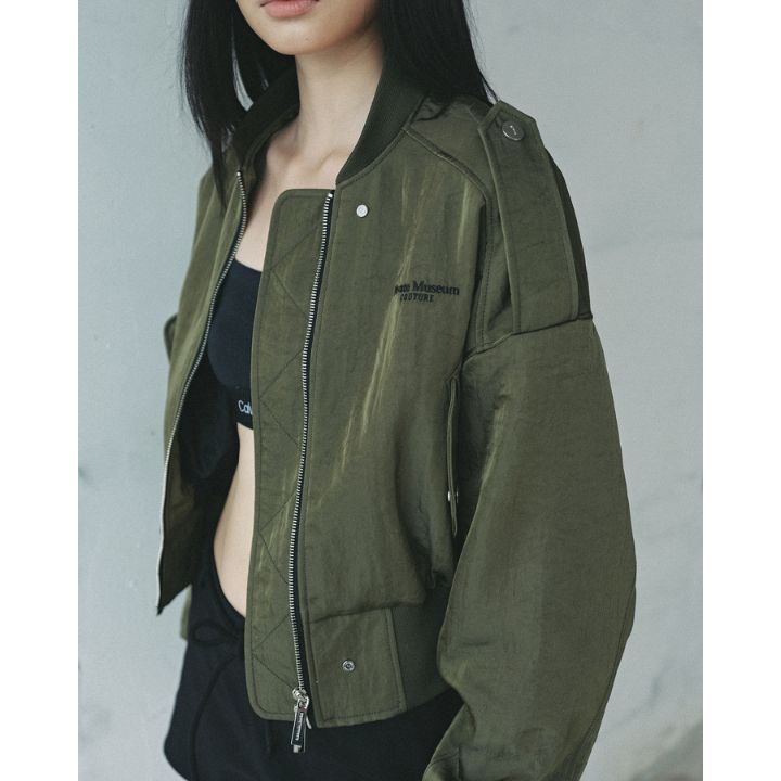 Cropped Nylon Twill Bomber Jacket