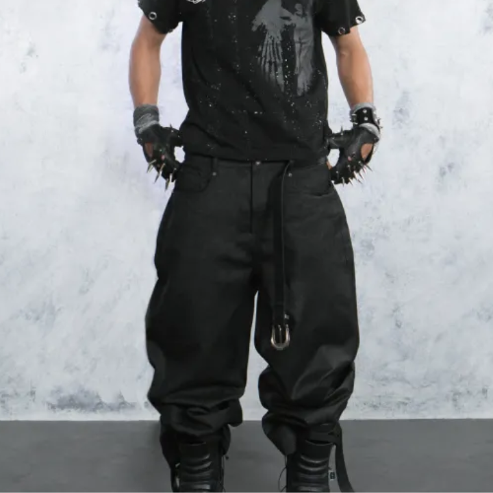 TRAPPER CLUB - Plain Black Baggy Pants "Shadow Fade" - Male