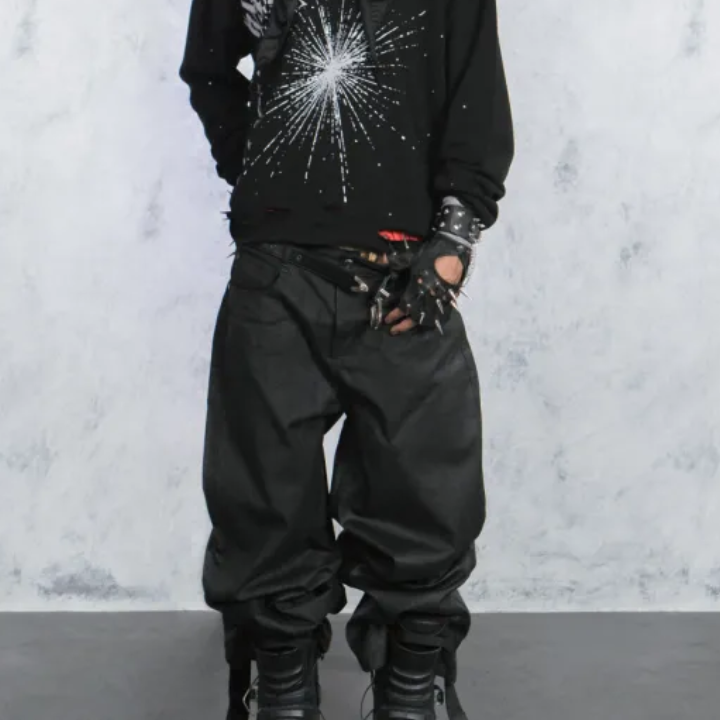 TRAPPER CLUB - Plain Black Baggy Pants "Shadow Fade" - Male