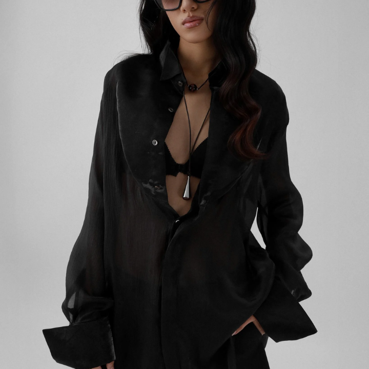 IAMSAIGON - Semi Sheer Long Sleeve Oversized Tuxedo Collar Shirt SS26 - Unisex