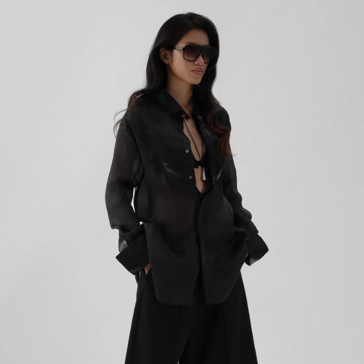 IAMSAIGON - Semi Sheer Long Sleeve Oversized Tuxedo Collar Shirt SS26 - Unisex