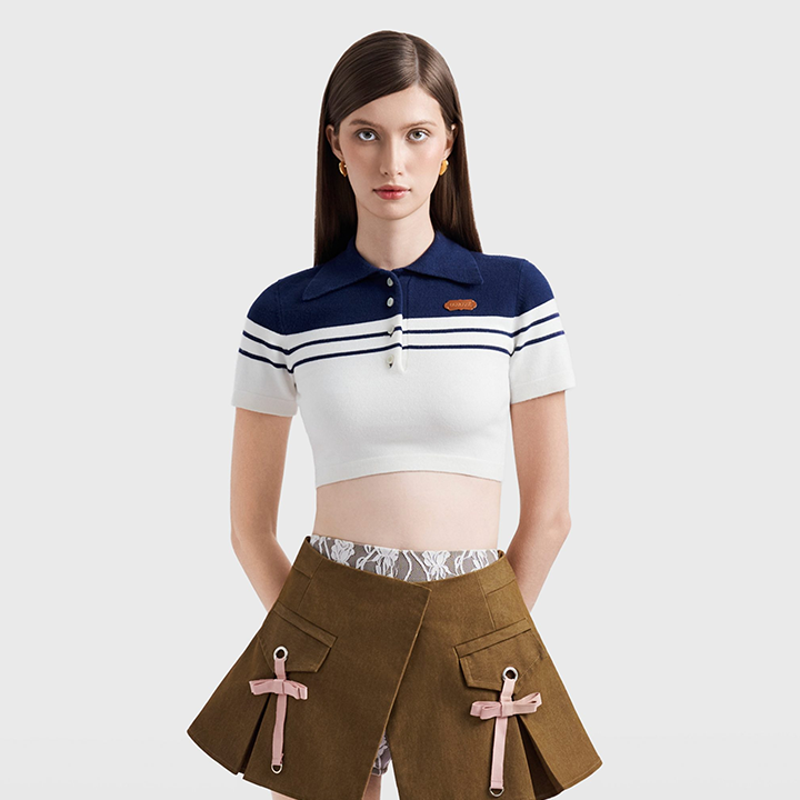 DEARJOSE- Sensei Knit Cropped Top In Navy Striped - Female