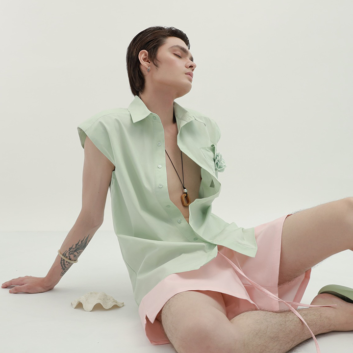 Sleeveless Floral Shirt Ss25 (Jade Green)