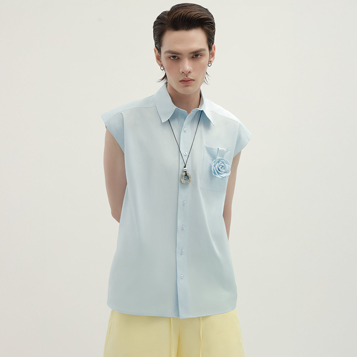 Sleeveless Floral Shirt Ss25 (Sea Blue)