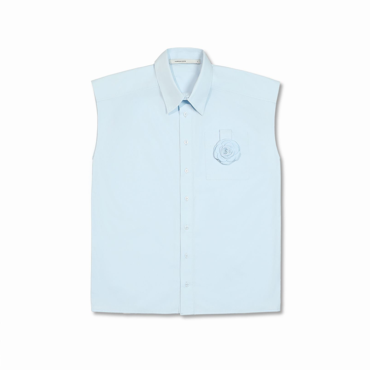 Sleeveless Floral Shirt Ss25 (Sea Blue)