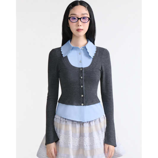 DEARJOSE- Mercury Long-Sleeve Knit Top In Grey - Female