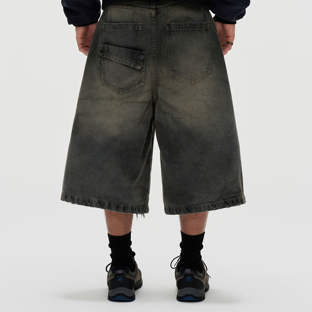 FNOS - “Fnos” Washed Baggy Denim Jorts – Dirty Blue - Comfortable Shorts - Daily Wear - Unisex