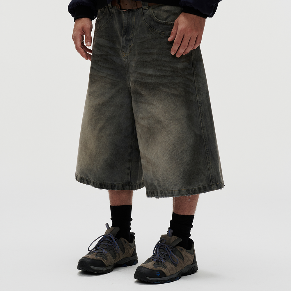 FNOS - “Fnos” Washed Baggy Denim Jorts – Dirty Blue - Comfortable Shorts - Daily Wear - Unisex