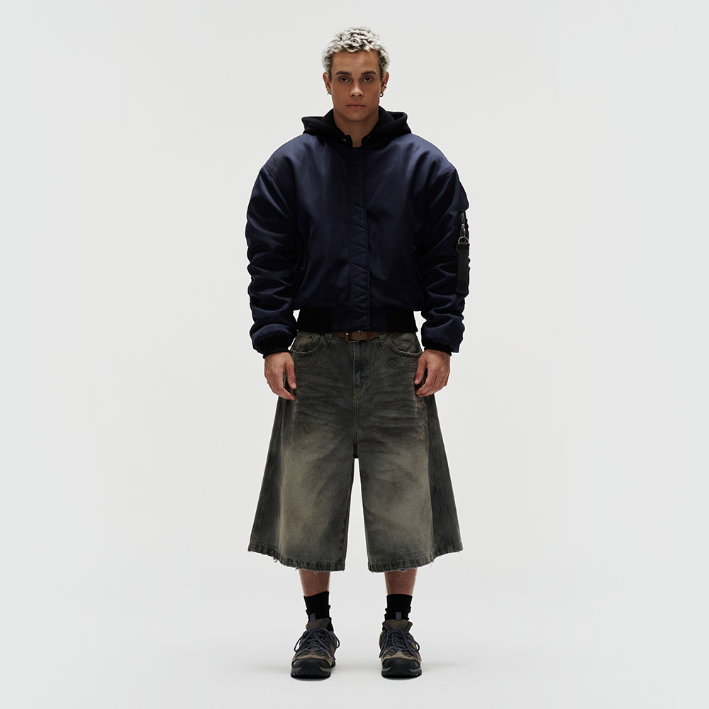 FNOS - “Fnos” Washed Baggy Denim Jorts – Dirty Blue - Comfortable Shorts - Daily Wear - Unisex