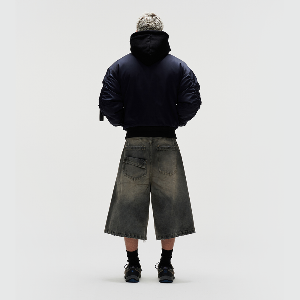 FNOS - “Fnos” Washed Baggy Denim Jorts – Dirty Blue - Comfortable Shorts - Daily Wear - Unisex