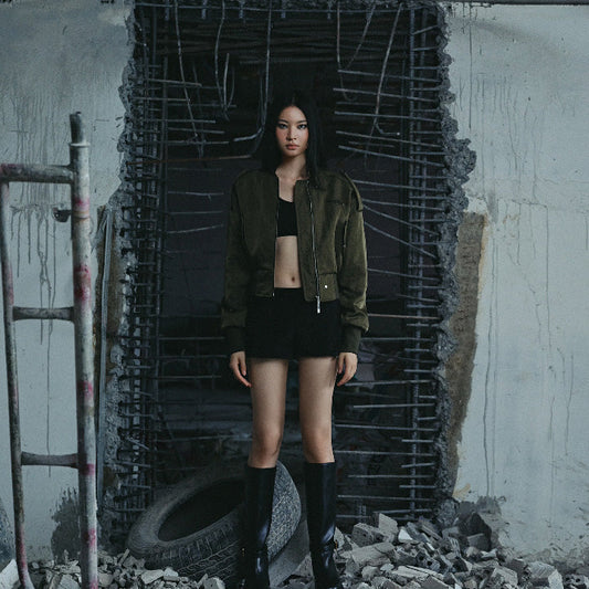 Cropped Nylon Twill Bomber Jacket