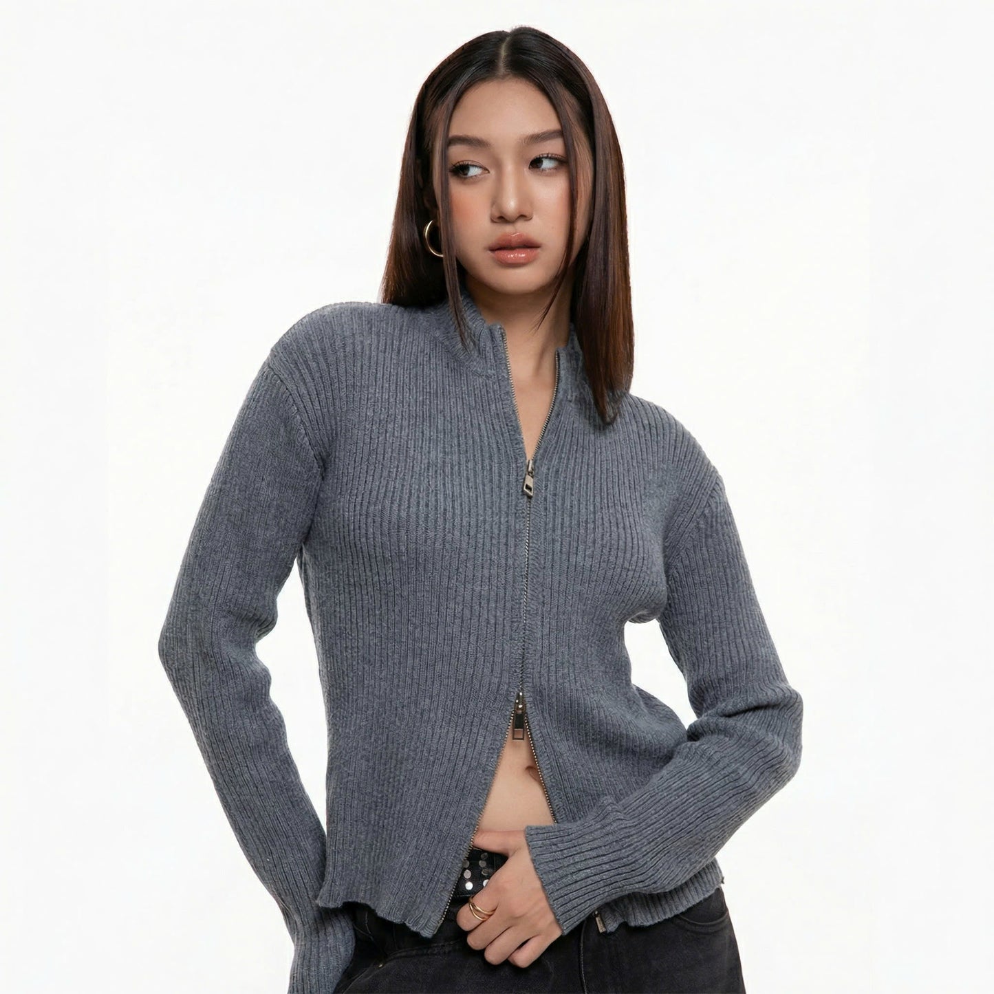 KANTAN - Zip-up Knit Top - Soft fabric Tops - Daily Wear - Unisex